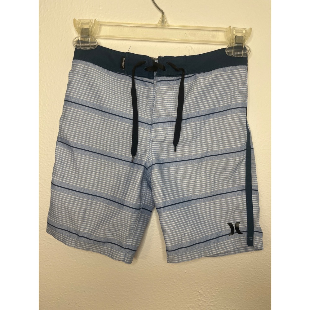Hurley Boy's Striped Swim Trunks Blue & White Size 7 Board Shorts